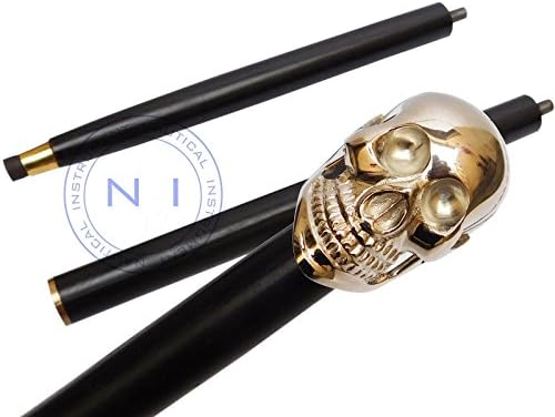 Historicalmuseum Unique Knob Skull Head Solid Brass Walking Stick cane Victorian Wooden Cane 36"