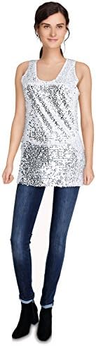 CHERRY PARIS Women's Top Round Collar Sleeveless Vest Top -  silver - Small