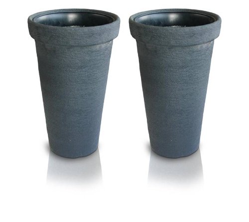 2er Set XL Flower Tower Anthrazit – 2 Pflanztöpfe mit 63 cm Höhe, 40cm Durchmesser und 36 Liter Volumen für Innen- und Außenbereiche, inkl. halbhohem Einsätzen für sauberes Bepflanzen und einfaches Umtopfen - 2
