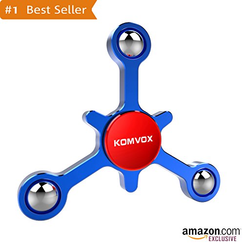 Fidget Spinner Finger Toy Aluminum Alloy Best Stress Reducer Spinning Top for ADHD, Anxiety, Time Killing with Max 4+ Mins Spinning time - by KOMVOX (Blue)