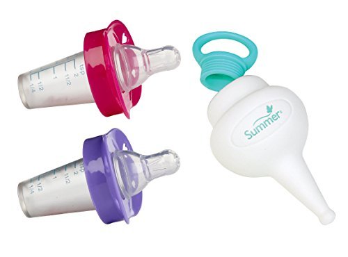 Munchkin The Medicator Pacifier Medicine Dispenser 2-Pack with Nasal Aspirator, Pink/Purple
