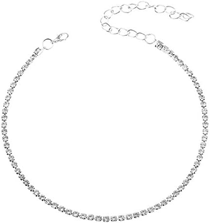 YOUBETTER Women Crystal Bib Collar Choker Necklace Rhinestone Pendant Jewelry (Silver)