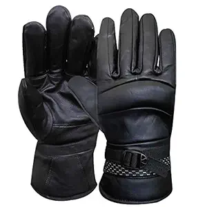 Generic Solid Leather Winter Riding Gloves (Black, XL)