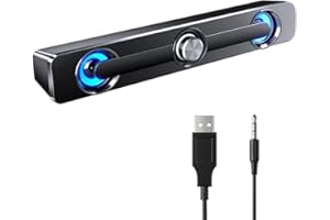 Etlephe Soundbar per PC/Laptop,Casse PC,Altoparlante da Gioco Con Fantastiche Luci LED,Alimentazione USB, Jack da 3,5 mm, Altoparlanti PC per Computer, Mobile, Tablet,laptop