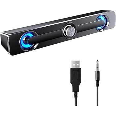 Enceinte PC Avec Hub USB 3 Ports - Barre De Son Portable Pour Ordinateur Gaming Et Télétravail