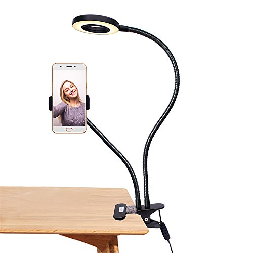 Preisvergleich Produktbild LED Schreibtischlampe / Schwanenhals Halterung, KWOKWEI Tischlampe 9 Helligkeitsstufen mit Handyhalter, Leselampe / 360 Drehen Handyhalter Desktop-Ständer mit USB Kabel für Schlafzimmer, Büro