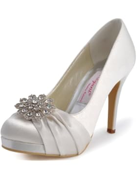 Elegantpark EP2015-PF Satin Plateau Stiletto Pumps Geschlossene Zehen Schleife Blumen Strass Brautschuhe