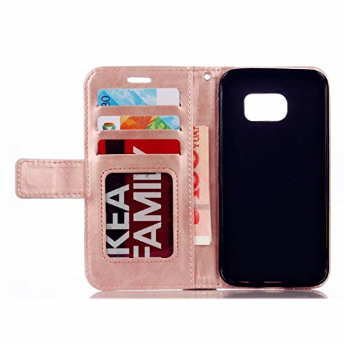 MUTOUREN Portemonnaie Handyhülle für Samsung Galaxy S7 Bookstyle Gürtelhändytasche Brieftasche PU Leder Wallet Case Cover Schutzhülle Hülle Etui mit Standfunktion Magnetverschluß Card Slots Kratzfeste Anti-scratch Premium Ledertasche Gepresste Blumen Indische Sonne Mandala Rosegold + Bleistift Touch Pen - 6