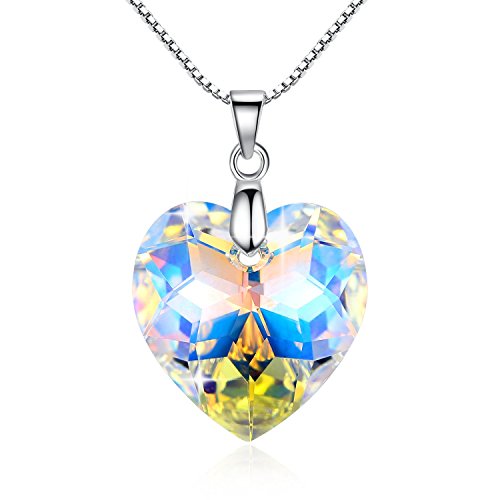 GoSparkling Zucel Heart 925 Sterling Silber Anhängerkette mit Swarovski-Kristallen (Aurora Borealis)