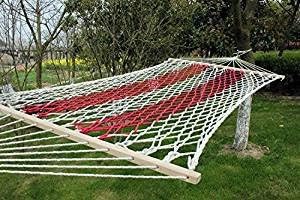 Cotton Wire Ropes Hammock with Hardwood Wooden Spreader Bars, 2 People, Size:200CM*120CM
