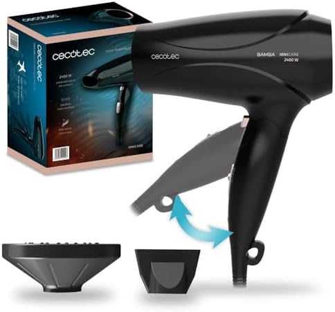 cecotec Asciugacapelli Ionic IoniCare 5450 Power&Go Pro Fire 2400 Watt di potenza, ioni reali, funzione ad alto flusso e aria fredda, diffusore incluso, nero con accenti bronzo