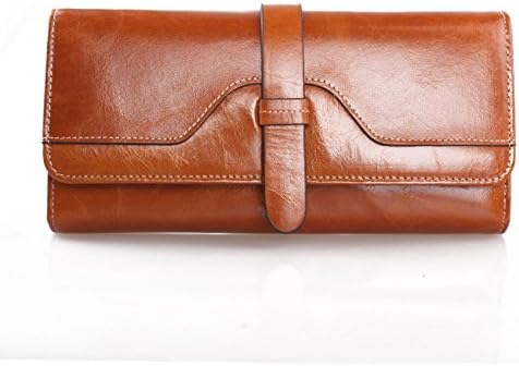 Lycailcy Women's Genuine Leather Wallets Clutch Long Zipper Pocket Purse Large Brown (Gift Box)