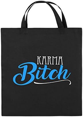 Comedy Bags - KARMA BITCH - jute bag - short handles - 38x42cm - Colour: black / white-light blue