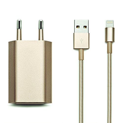 Original iProtect 2in1 SET mit USB Ladekabel / Datenkabel und Netzteil für Apple iPhone 7, 7 Plus, iPhone SE, 5 5s 5c, iPhone 6, iPhone 6s, 6 Plus, iPod Touch 5G, iPad mini, iPad mini 2, iPad 4, iPad Air, iPad Air 2, iPod Nano 7G in Gold