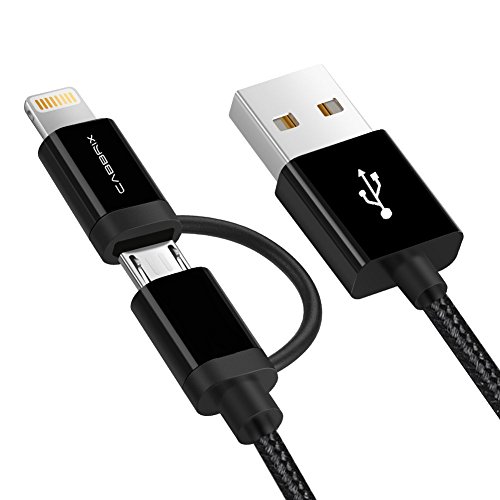 2 x CABBRIX 2in1 Micro USB / Lightning Daten- und Ladekabel für iPhone 5 5S 6 6S 7 Plus, iPad mini 2 3 4 Air 2, Samsung Galaxy S3 S4 S5 mini S6 S7 Edge A3 A5 J5 Note 4 5, Huawei P8 Lite, Lumia 650, Sony, Android, Gamepad Controller XBOX PS4 2 Meter - 2