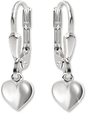 CLEVER SCHMUCK Silberne Ohrhänger 21 mm lang mit Mini Herz 5 mm beidseitig plastisch gewölbt und glänzend STERLING...