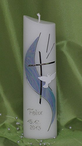 Taufkerze / Kommunionkerze, oval, 21 x 6 x 3,5 cm, inklusive Beschriftung ! A 10