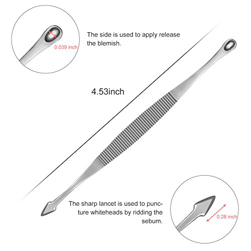 7 Stücke Mitesserentferner DigHealth, Komedonenquetscher Edelstahl Doppelseitig, Weiße Mitesser Löffel Extraktor, Pickel und Akne Ausdrücker, Komedonenheber für Nase Gesicht Haut Behandlung Hausmittel - 4