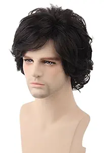 Topcosplay Short Wig Black Natural Wavy Style Halloween Costume Fiber Hair for Women or Men
