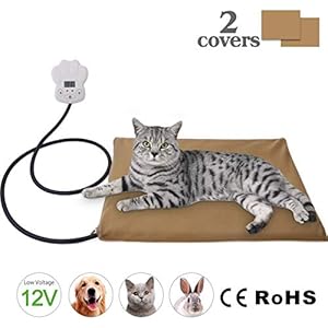 IREGRO Manta Eléctrica para Perros y Gatos Bajo Voltaje 12V Estera de Calefacción Cojín Calentamiento Manta con Temperatura Ajustable 7 Mastique Resistente Impermeable Removedor Cubierta (40 x 30 cm)