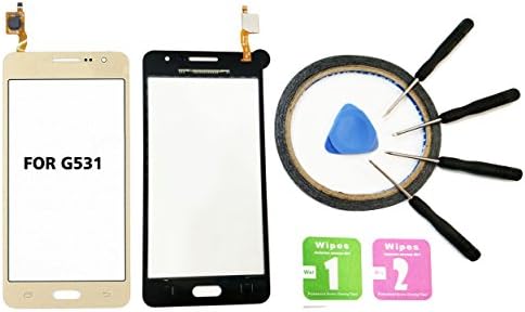 JRLinco For Samsung Galaxy Grand Prime VE G531 G531F Glass Screen Display Touchscreen Replacement part（Without LCD） For Gold + Tools & Double-sided adhesive + Cleaning alcohol Wiping package