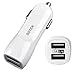 Price comparison product image SDTEK White Dual USB Car Charger [Fast Charge] 2.1A for iPhone 7, 6 / 6s, Plus, 5 SE 5s, Samsung Galaxy A3 A5 J3 J5 2016 2017, Huawei, Sony Xperia, 5c, iPad Air, Pro, Mini and More