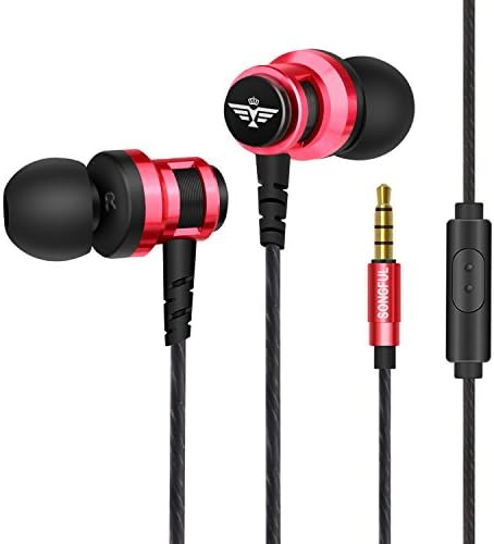 Aiwoxing T2 In Ear Headphones with Mic Wired HI-Fi Stereo Sound Sports Noise Isolating Sweatproof headset Earphones Earbuds for Android iPhone Sony Samsung iPad iPod Mp3 Players Smartphones (Red)