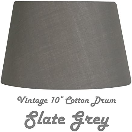 SLATE GREY 10" COTTON DRUM HARD LINED SHADE with Reversible Gimbal to Fit Table & Floor Lamps or Ceiling Rose. FREE Adaptor Fits Lamp Size BC SBC ES SES. Height 155mm x Diameter 250mm (6" x 10")
