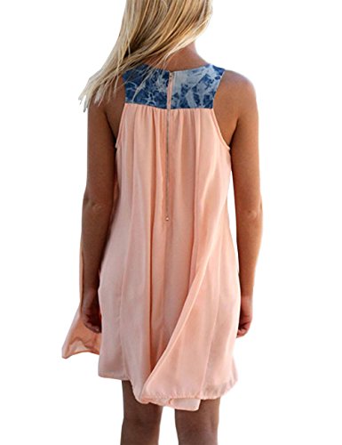 Damen Sommerkleid A-Linie Kurz Ärmellos Elegant Strandkleider Kleid Rock Partykleid Cocktaikleid - 4