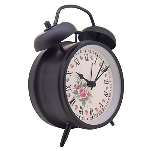 Königswerk AC026G Doppelglockenwecker mit Nachtlicht, geräuschlos, Quarzuhrwerk, analog, Retro-Design, lauter Alarm, 10,2 cm - 2