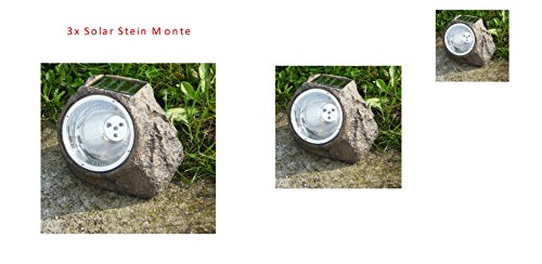 3 x LED Solarleuchten Gartenleuchte Treppenleuchte in Steinoptik Monte stimmungsvolles Licht für Ihren Garten, Terrasse, Solarsteine