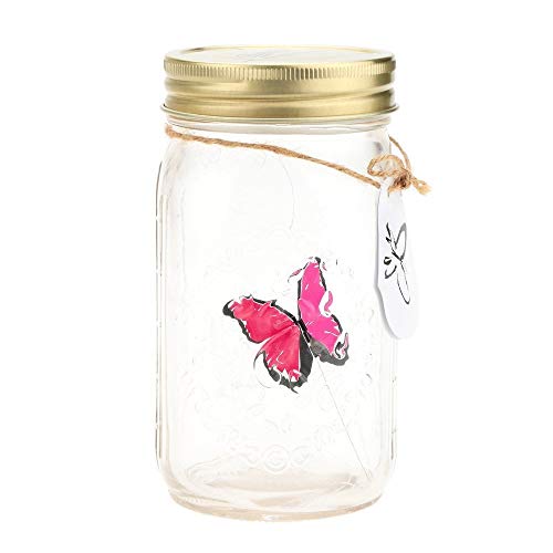 Gearmax® 1 pieza LED romántico lámparas de cristal de cristal de la mariposa / del tanque de la mariposa Botella de San Valentín decoración regalo de los niños(Rosa)