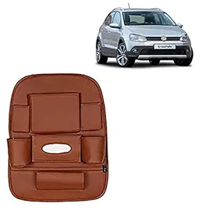 RD Universal PU Leather Car Auto Seat Back Organizer Multi Pocket Travel Storage Bag with Hangers, Tissue Paper and Bottle Holder-Tan Colour Compatible for Volkswagen Polo Cross