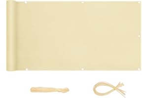 Sekey Brise-Vue pour Balcon Couverture de confidentialité Écran Polyster Vent Protection UV Opaque Résistant aux Intempéries, avec Attaches de câble et Cordons Beige 0.9×5m