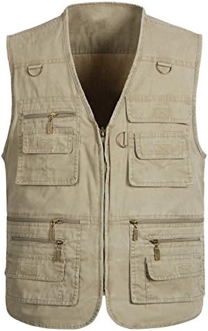 HOUWEN Men's Multi Pockets Vest for Journalist Travel Khaki XL