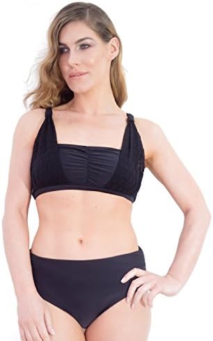 Clover Lewis SwimwearTwo Piece Mastectomy Bikini/Black & Black LACE/Size UK 10-16 (EU 36-42) / for Post Mastectomy & Post Surgery Use/Pockets for Breast Forms/for Beach Spa Pool Swimming