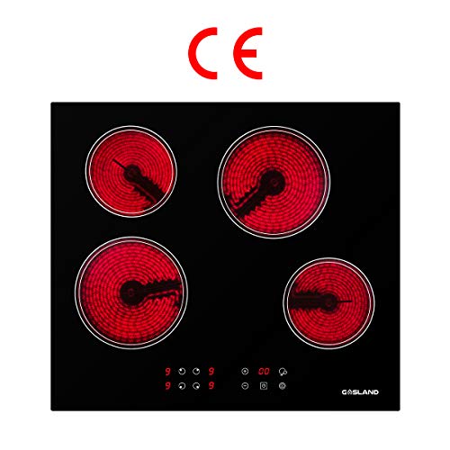 Table de Cuisson, Gasland Chef CH60BF Vitrocéramique 60cm 4 Foyers 6000W- plaques (Intégré, verre-céramique, Noir, Toucher, Devant)