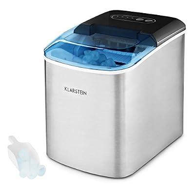 Klarstein On-The-Rocks Machine à glaçons (commandes soft touch et témoins LED, jusqu'à 12kg par jour, réservoir 2,1L inox, fonctionnement silencieux)