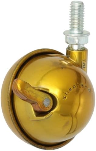 Shepherd Planet Series 2-1/2" Diameter Metal Wheel Caster with Brake, 3/8" Diameter x 3/4" Length UNC16 Threaded Stem, 100 lbs Capacity, Bright Brass Finish