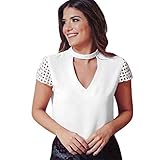 iHENGH Karnevalsaktion Damen Top Bluse Lässig Mode T-Shirt Frühling Sommer Bequem Blusen Frauen Solide V Ncek Loch Patchwork Kurzarm Pullover Bluse Shirt Tops