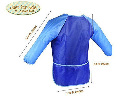 DSstyles Wasserdichter Kinder Malschürze mit langen Ärmeln für Schule und Freizeit, 2 Stück Kunstkittel Malkittel (Blau und Rot) - 6
