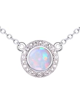 KELITCH 925 Sterling Silber Kette Runde Opal Anhänger Halskette