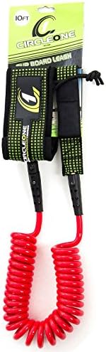 10ft Coiled SUP Leash with Quick Release, Stainless Steel, Red