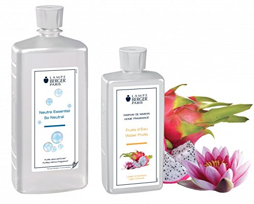 Lampe Berger Vorteilsset - 2 Düfte - 1000 ml Neutral und 500 ml Drachenfrucht / Fruits d'Eau inkl. EO Shopping Bag