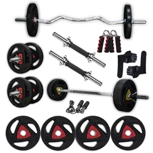 HASHTAG FITNESS Metal Integrated Rubber Plates, 5ft, 3ft curl rod and star nut dumble set for home 10kg to 80kg