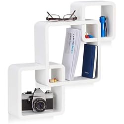 Relaxdays 10021803_49 Étagère cube carré tablette flottante murale 3 cubes en MDF compartiment coloré, blanc