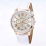 Impermeable diario. Mouchao Reloj analógico de Cuarzo para Mujer Reloj de imitación de Cuero Números Romanos Reloj Femenino Blanco