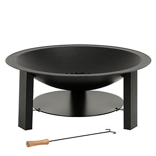 Massive Feuerschale aus Gusseisen Gartenfeuerstelle Ø 75cm mit Grillrost, Funkenhaube und Schürhaken - 3