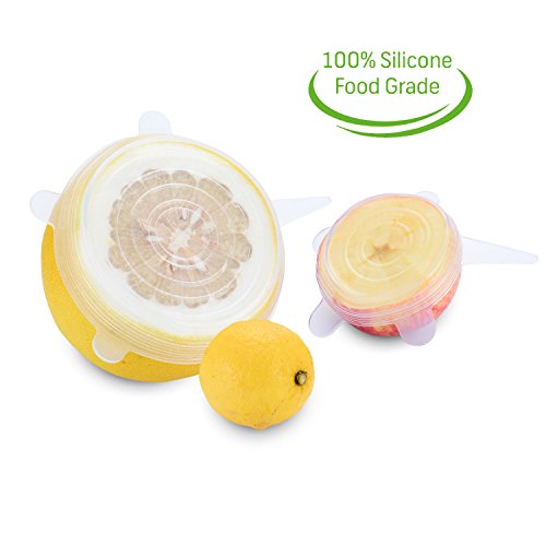MUZIYU Silikon Frischhalte-Deckel, dehn- & wiederverwendbar, Frischhalte- & Alufolie ersetzen, Öko-freundlich, 6 verschiedene Deckel für unterschiedliche Formen und Größen von Behältern - 4