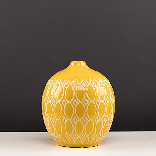 KIKIXI Creative Flower Vase Set Decoration Simple Simulation of Modern Living Room Table TV Cabinet Room Decor Decoration, Yellow Circular Ripple Vase